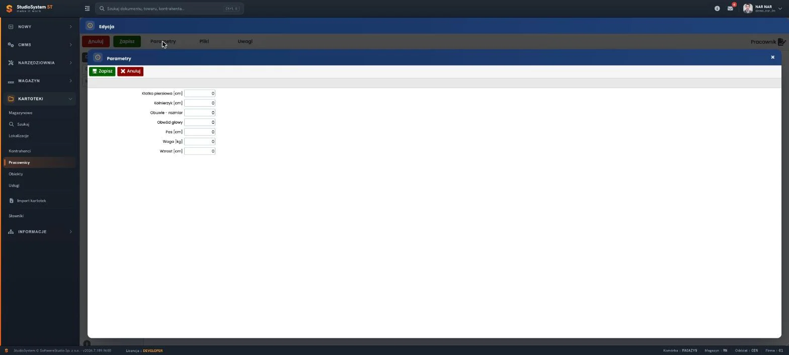 Ewidencja odzieży roboczej - Studio CMMS.net