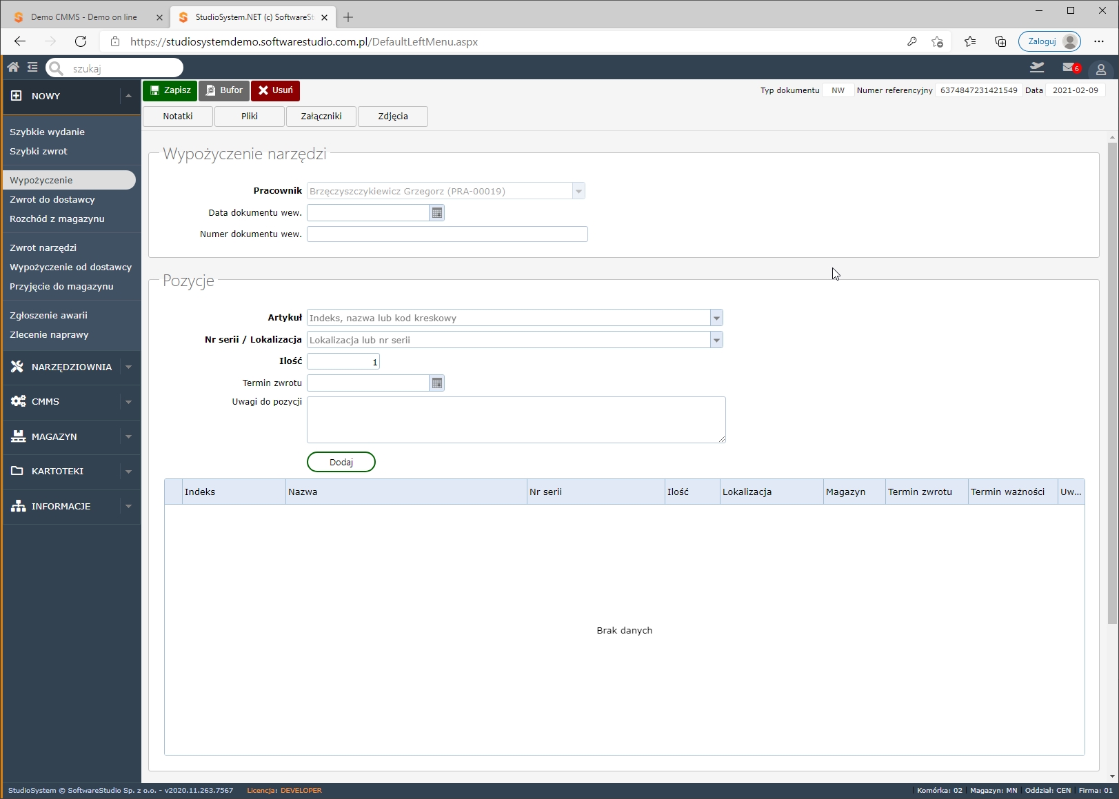 Ewidencja urządzeń, narzędzi i sprzętów w aplikacji przeglądarkowej. Ewidencja urządzeń, narzędzi i sprzętów w aplikacji przeglądarkowej.