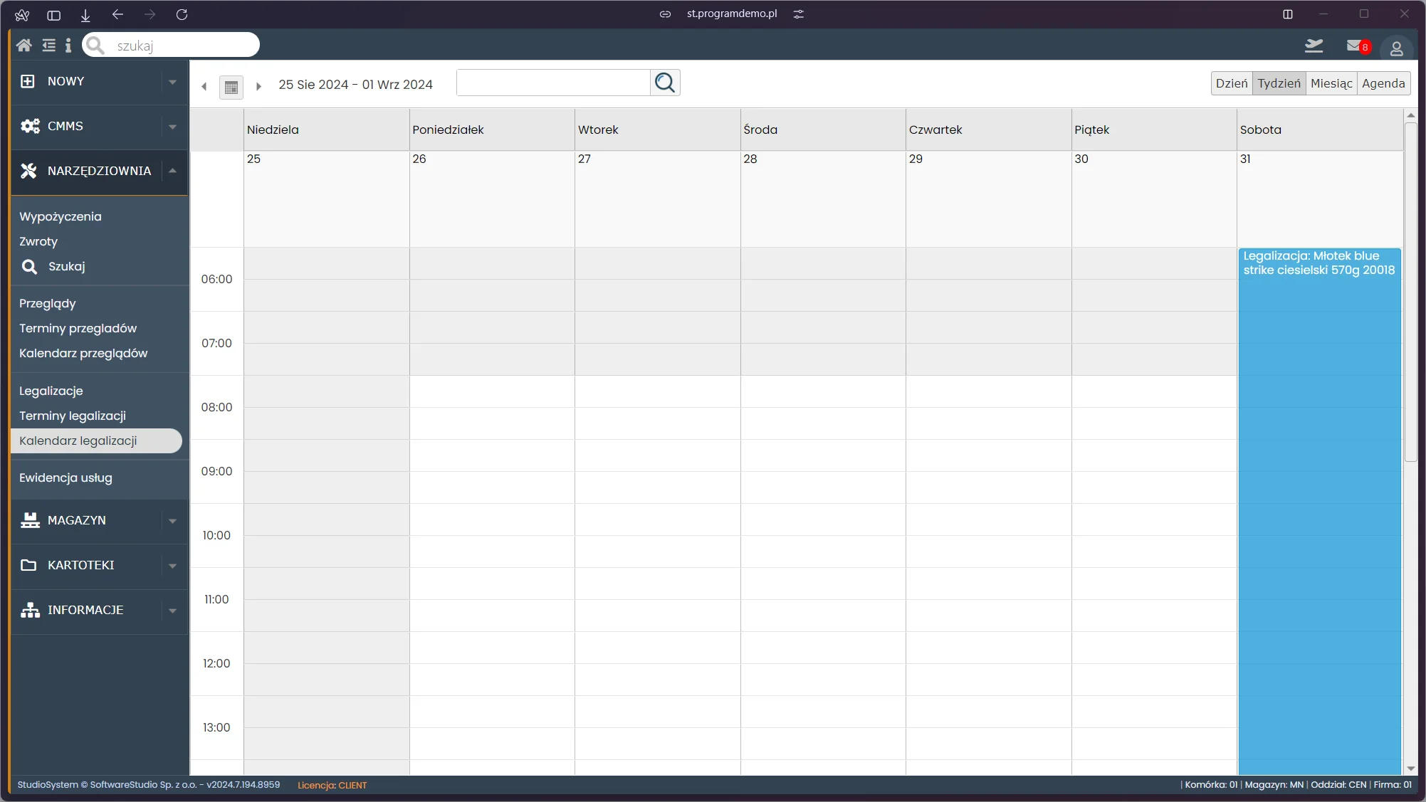 Interfejs systemu TCS SoftwareStudio CMMS System CMMS