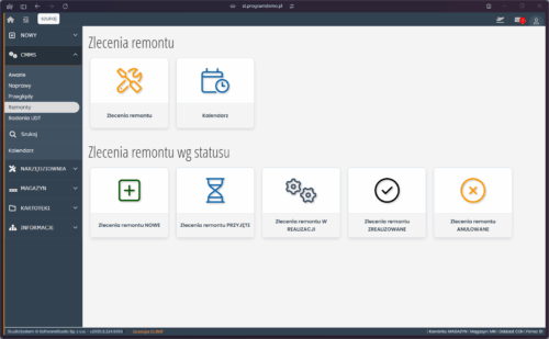 Interfejs oprogramowania Studio TCS.net do zarządzania zleceniami remontu w systemie CMMS.